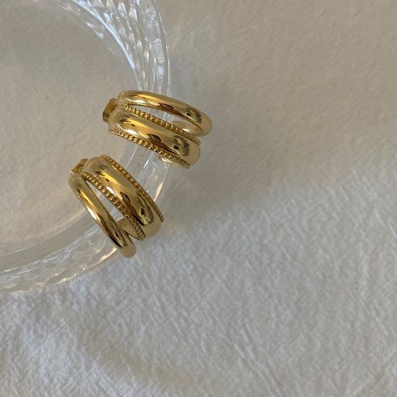 18K Gold Plated Double Hoop Beaded Milgrain Earrings - Picture 5 of 9